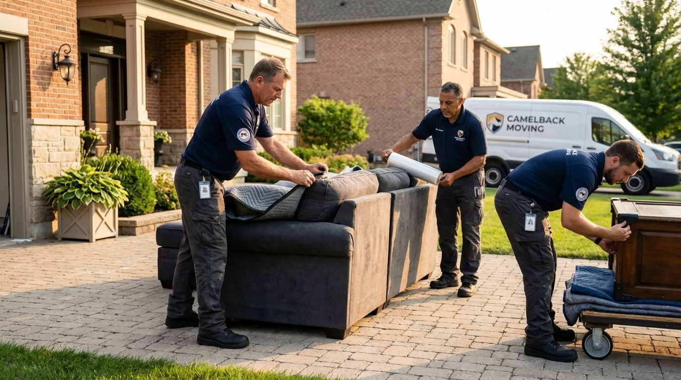 Large estate moving crew wrapping furniture in San Clemente, CA
