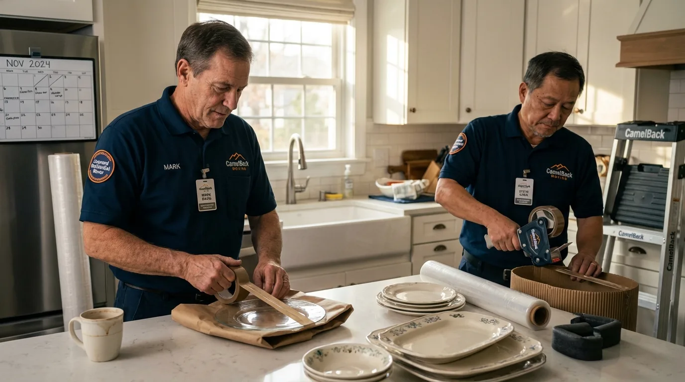 Professional crew packing kitchen dishware in San Clemente, CA